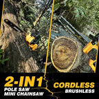 2-in-1 Electric 10-Inch Pole Saw and Chainsaw, Battery Powered Chainsaw Pole Chain Saw, Brushless Motor, 14.5 FT Max Reach Extension Pole for Outdoors Pruning with 1×4.0ah Battery (Battery Included)