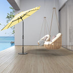 Midtown Umbrellas The Swilt 8 Feet Patio Umbrella in Terylast Sunny Stripes (White/Yellow) Polyester Fabric - Fiberglass Ribs, Auto-Tilt Aluminum Frame For Backyard, Deck, Garden, Pool - White Pole