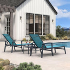 PURPLE LEAF Chaise Lounge Chair Outdoor 2 Pieces Pool Lounge Chairs 5 Adjustable Position with Armrests and Side Table Aluminum Patio Lounge Chair for Outside Backyard Beach Pool, Turquoise Blue
