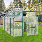 Favfurish 6X10 FT All Season Heavy Duty Walk-in Greenhouses, Outdoor Polycarbonate Plants Green House for Backyard Garden, Sliding Door Raised Base Anchor Aluminum, Green