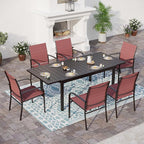Patio Dining Set 7 PCS, Outdoor Red Dining Chairs for 6, Rectangular Steel Extendable Dining Table,Patio Dining Table and Chairs for Outdoor Lawn Garden,Deck.