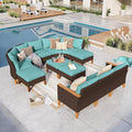 GREEN PARTY 12 Pieces Wicker Patio Furniture Set, All-Weather Outdoor Rattan Half-Moon Curved Patio Sectional Sofa Conversation Set with 4" Thick Cushions for Garden, Backyard, 2 x Ottomans (Blue)