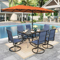 Sophia & William Patio Set with Umbrella 8 Pieces Outdoor Dining Set for 6 with 13ft Large Patio Umbrella Red, 6 x Blue Swivel Patio Chairs with 59" Dining Table for Lawn Garden