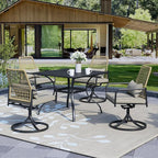 5-Piece Outdoor Dining Set, Rattan Wicker Swivel Chairs with 35''Metal Table Furniture Set, Gray Cushions
