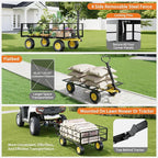 3-in-1 Heavy-Duty Steel Garden Cart, 1200 Lbs Garden Wagon, with 13 Inch All-Terrain Tires and Removable Mesh Side Panels, 180° Rotating Handle, Metal Utility Yard Trailer, Outdoor Gardens Wagon Cart