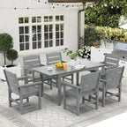 7-Piece HIPS Patio Dining Set, Outdoor Dining Table and Chairs Set with Umbrella Hole, Weatherproof Dining Table Set for 6 Person, Patio Furniture Set for Outside Deck, Grey