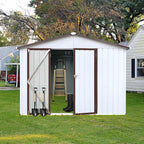 8 x 6 FT Metal Outdoor Storage Shed & Double Hinged Large Door - Heavy-Duty Shed with Floor, Lockable & Ventilation - Rainproof Windproof Large Utility Garden Shed for Backyard Patio Lawn - Brown