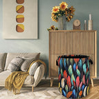 Feathers Laundry Basket Foldable With Handles Funny Tote Bag Oxford Cloth Colorful Feather Laundry Hamper Clothes Storage Bucket Toy Organizer For Bathroom/Laundry/Bedroom 18.9" x 16.5 "