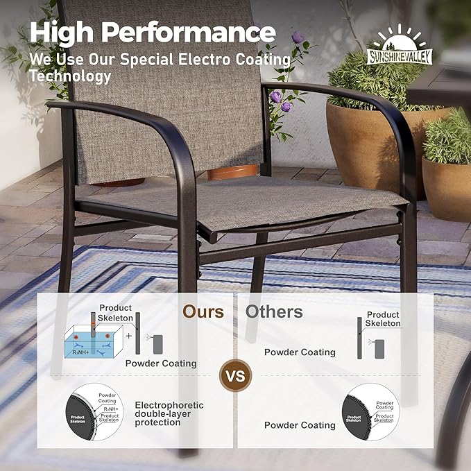 7 PCS Patio Dining Set for 6, Rectangular Wood-Like Metal Table with Umbrella Hole and 6 Chairs, Outdoor Table and Chairs for Lawn Garden Backyard and Deck, Brown
