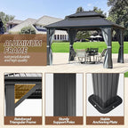 10 X 12ft Hardtop Gazebo, Galvanized Steel Double Roof Gazebo with Nettings and Curtains, Outdoor Aluminum FrameVertical Stripes Roof Permanent Pavilion for Patio, Backyard, Lawns