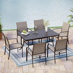 Outdoor Patio Dining Set 7 Piece Furniture Set with Metal Patio Dining Table with Umbrella Hole Table for Deck Garden Backyard Lawn Poolside