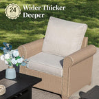 Patio Furniture Set 2 pcs, Wicker Outdoor Patio Furniture, 2 Single Chairs, Rattan Patio Conversation Set for Backyard Deck, Beige