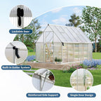 8X14 ft Polycarbonate Greenhouse with Aluminum Frame, Polycarbonate Greenhouse for Outdoors, Greenhouses with Ventilation and Rain Gutter, Aluminum Large Walk-in Greenhouses for Outside