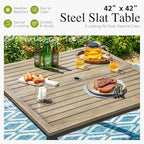 Sophia & William 42" Metal Patio Table, Steel Slatted Square Outdoor Dining Table with 1.57"-1.9" Adjustable Umbrella Hole, Outdoor Furniture Bistro Yard Garden Table with E-Coating, Brown