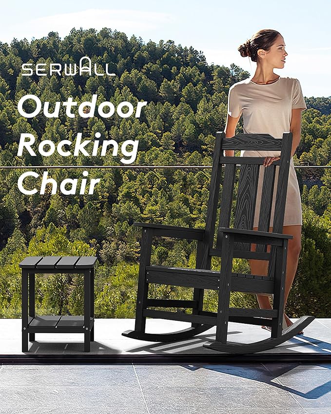 SERWALL Outdoor Rocking Chair Black Set of 4