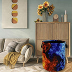Red Blue Fire Flame Laundry Basket Foldable With Handles Cool Tote Bag Oxford Cloth Colorful Laundry Hamper Clothes Storage Bucket Toy Organizer For Bathroom/Laundry/Bedroom 18.9" x 16.5 "