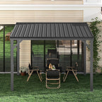 Domi 10'x12' Wall Mounted Hardtop Gazebo, Connectable Lean to Pergola with Gutters & Galvanized Steel Roof, 60MPH Wind Resistance, Outdoor Heavy Duty Metal Awning for Patio, Deck, Backyard - Grey