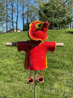 Ceramic Garden Decor - Scarecrow Lawn stake, red - Outdoor statue - Perfect, unique gifts for gardeners woman, men, yard gifts - Handmade, Frostproof