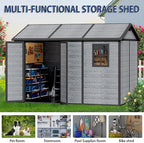 10x8 FT Resin Outdoor Storage Shed with Floor, Weather-Resistant Plastic Garden Shed with Windows, Lockable Door and Vents, Outside Tool Storage Sheds for Backyard, Garden, Lawn, Wood Grain