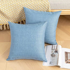 Kevin Textile Pack of 2 Decorative Outdoor Waterproof Pillow Covers Checkered Garden Cushion Sham Throw Pillowcase Shell for Patio Tent Couch 16x16 Inch Light Blue