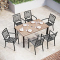 Sophia & William Patio Table and Chairs Set, Outdoor Dining Set for 6, 7 Piece Metal Patio Furniture, 60" Rectangular Table with Wood-Like Tabletop(Geometry)