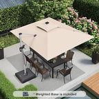 PURPLE LEAF 9' X 12' Solar Powered LED Rectangle Cantilever Umbrella With Base Patio Umbrellas Windproof Hanging Umbrella Outdoor Umbrellas Offset Umbrellas, Beige