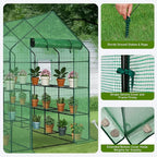 Outvita Walk-in Greenhouse, Outdoor Durable PE Plant Green House for Frost Protection with 3 Tiers 12 Shelves, Shelf Clips, Roll-up Zipper Door, 56"x85"x77" Green