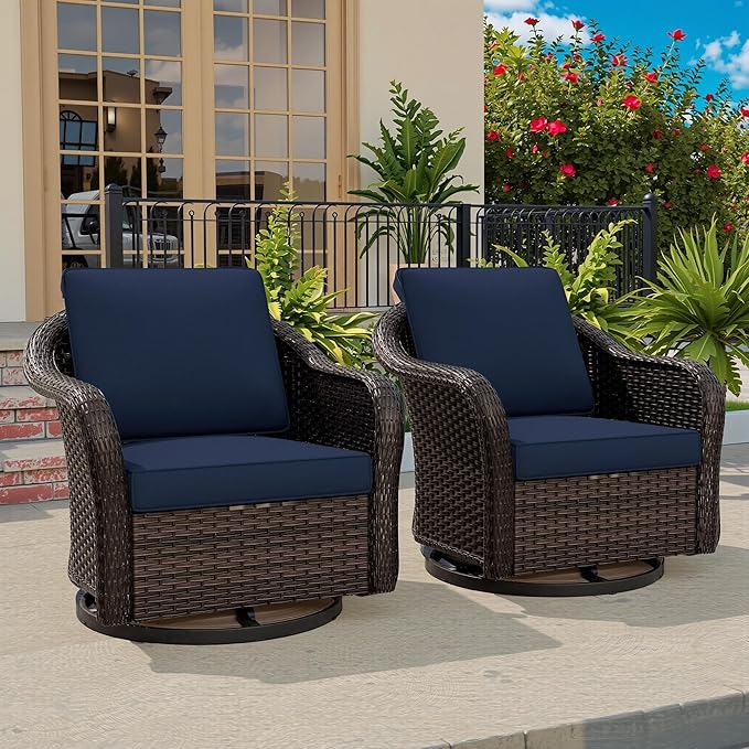Vista Vibe Outdoor Patio 360 Degree Swivel Glider Rocker Chairs Set of 2, Washable Cushions, All-Weather & Steel Frame & Deep Seat Chairs, Balcony, Yard (Navy)