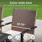 PHI VILLA 7 Pieces Patio Dining Set with Umbrella for 6, 60” Large Metal Iron Dining Table & Cushioned Rattan Wicker Chairs & 13ft Red Umbrella for Patio, Deck, Yard, Porch
