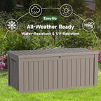 EasyUp 120 Gallon Outdoor Storage Box Waterproof, UV Resistant Resin Deck Box with Hydraulic Rod, Reinforced Stability for Patio, Garden, and Pool, Striped Gray