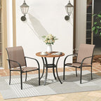 VICLLAX Round Patio Dining Table, Metal Outdoor Bistro Table with Storage Shelf for Balcony Garden Deck, 27.6 Inch Walnut