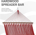 Lazy Daze Hammocks 10.5 FT Double 2 Person Caribbean Rope Hammock, Hand Woven Polyester Hammock with Spreader Bars, for Outside Outdoor Backyard Patio Poolside, 450 LBS Capacity,Red