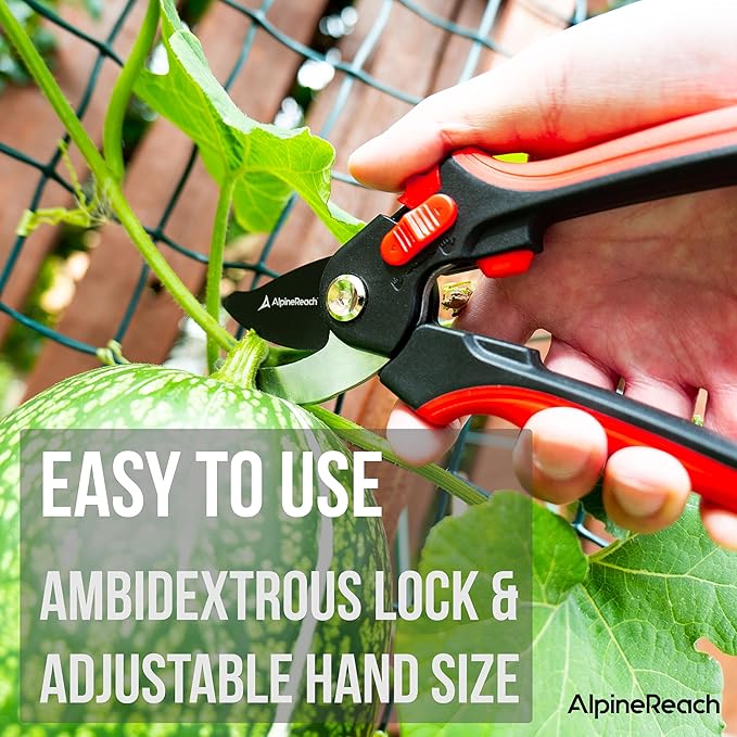 AlpineReach Anvil Pruning Shears for Gardening, Sharp Ergonomic Pruners, Heavy Duty High Carbon Steel Blade Plant Cutting Clippers, Adjustable Soft Handle for Small & Large Hands, Secateurs, Gift