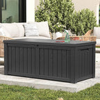 Deck Box, 120 Gallon Outdoor Storage Box Lockable Patio Waterproof for Furniture, Garden Tools, Sports Equipment and Pool Supplies, Waterproof, Resin, Lockable