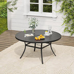 VICLLAX Outdoor Patio Round Dining Table, 50"x 50" Metal Slatted Round Tabletop with Adjustable Umbrella Hole for Deck Lawn Garden Backyard, Black