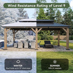 Aoxun 12' x 20' Outdoor Wood Gazebo, Hardtop Gazebo Permanent Wooden Pavilion with Galvanized Steel Double Roof, for Patio, Garden, Backyard, Cedar Wood