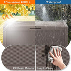 LHBcraft 100 Gallon Outdoor Storage Box Waterproof, Lockable Patio Storage Boxes Outdoor Waterproof for Furniture, Resin Deck Box Doubles as 2-Person Bench Seat, Gardening Tools, Grey