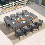 PURPLE LEAF Outdoor Dining Set All-Weather PE Rattan Outdoor Patio Dining Furniture Set with All Aluminum Frame Rectangular Table and 8 Chairs Set for Lawn Garden Backyard Deck, Grey