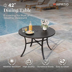 Patio Table and Chairs Set for 4, 5 Pieces Outdoor Dining Set, 4 Red Textilene Chairs and 42" Metal Round Table with Umbrella Hole, for Deck Garden Backyard Lawn Poolside