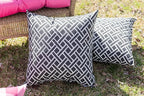 RSH DECOR: Lumbar Throw Pillows Set of 2 | 20” x 12" | All-Weather Spun Fabric | Water and Fade-Resistant | Outdoor Support Pillows for Patio Furniture | Matte Black Geometric