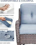 Pop 22x25/22x24 Outdoor Seat Cushions Set of 2 - Comfortable High Back Water-Resistant Patio Wicker Chairs Cushion for Dining Rocker Glider Loveseat Couch Sectional Sofa - Baby Blue/Button