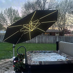 PURPLE LEAF 12ft Solar powered LED Patio Umbrella Outdoor Round Umbrella Large Cantilever Umbrellas with LED lights Windproof Offset Umbrellas Heavy Duty Sun Umbrella for Garden Deck Pool Patio, Grey