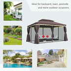 Outsunny 10' x 13' Patio Gazebo, Outdoor Gazebo Canopy Shelter with Netting and Curtains, Aluminum Frame for Garden, Lawn, Backyard and Deck, Coffee