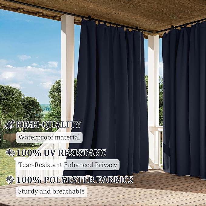 Gazebo Universal Replacement Privacy Curtain,12'×20' Gazebo Outdoor Waterproof Curtains, 4-Panels Sidewall Curtains with Double Zipper for Patio Canopy, Garden and Backyard (Curtain Only)