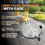 EDOU 18 inch Pressure Washer Surface Cleaner - Stainless Steel Power Washer Attachment - 4,000 PSI Max - Concrete Cleaner with Dual Nozzles and Extension Wands - Silver