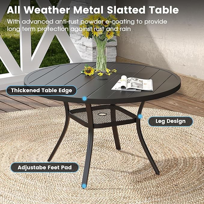 DIFY 5 Pieces Outdoor Patio Dining Set, 4 Dark Grey Textilene Swivel Dining Chairs and 40.6" Black Round Dining Table, Metal Outdoor Table and Chairs