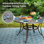 PHI VILLA Cast Aluminum Patio Dining Set for 6 Person, 7 Piece Outdoor Patio Set with 54" Dia Cast-Top Aluminum Table(2.1" Umbrella Hole) and 6 Swivel Rockers Dining Chairs with Seat Cushions