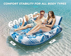 Pool Floats Adult 1-2-3 Person Inflatable Lounger, Extra Large Tanning Recliner Floaty Chair Raft with Backrest, Footrest, Cup Holder for Pool, Lake, River, Beach, Ocean & Party Use