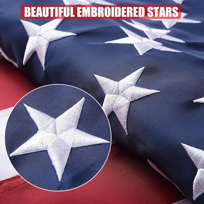 American Flag 5x8 Ft, US Deluxe Embroidered Heavy Duty Premium Polyester Durable Outside Flags with Brass Grommets