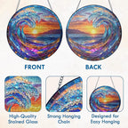 FLAGWIX Christmas Beach Gifts for Women Men - Stained Glass Window Hanging 8in for Holiday Christmas Decorations 2025 - Sun Catchers Indoor Window for Ocean Decor, Beach Decor, Boho Gifts for Women